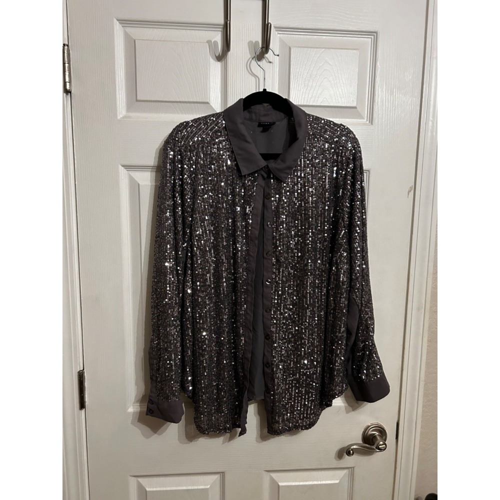 Torrid Size 2 Madison Sequins‎ Button Front Shirt Long Sleeve Blouse Purple - Picture 3 of 15